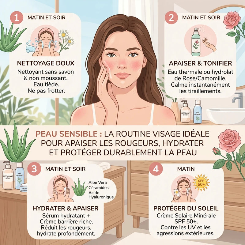 Peau sensible : la routine visage idéale pour apaiser les rougeurs, hydrater et protéger durablement la peau