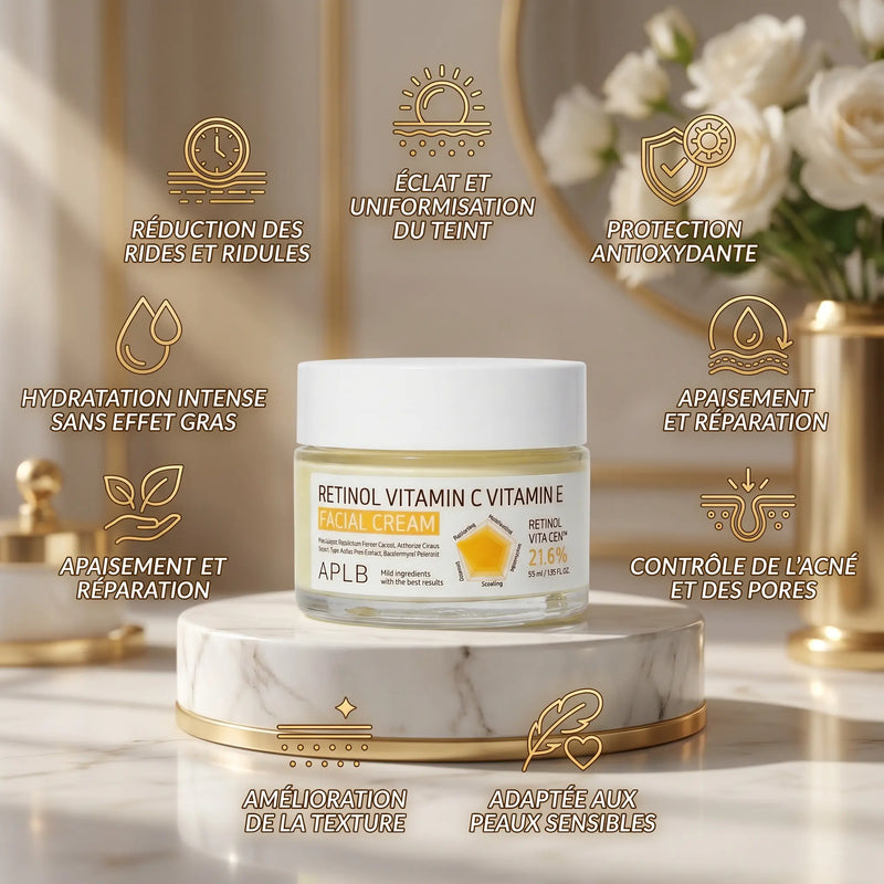 Crème Visage Rétinol Vitamine C & E 55 mg – Anti-Âget Éclat, Hydratation & Teint Unifié - APLB APLB