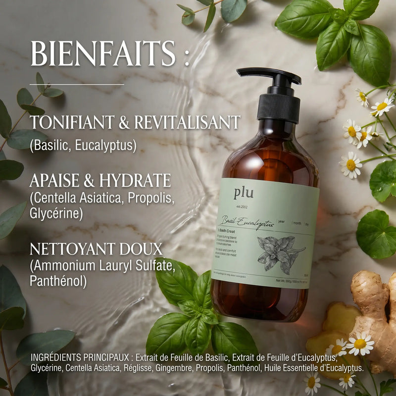 Gel Douche 500 ml - Eucalyptus et Basilic Rafraîchissant - PLU PLU
