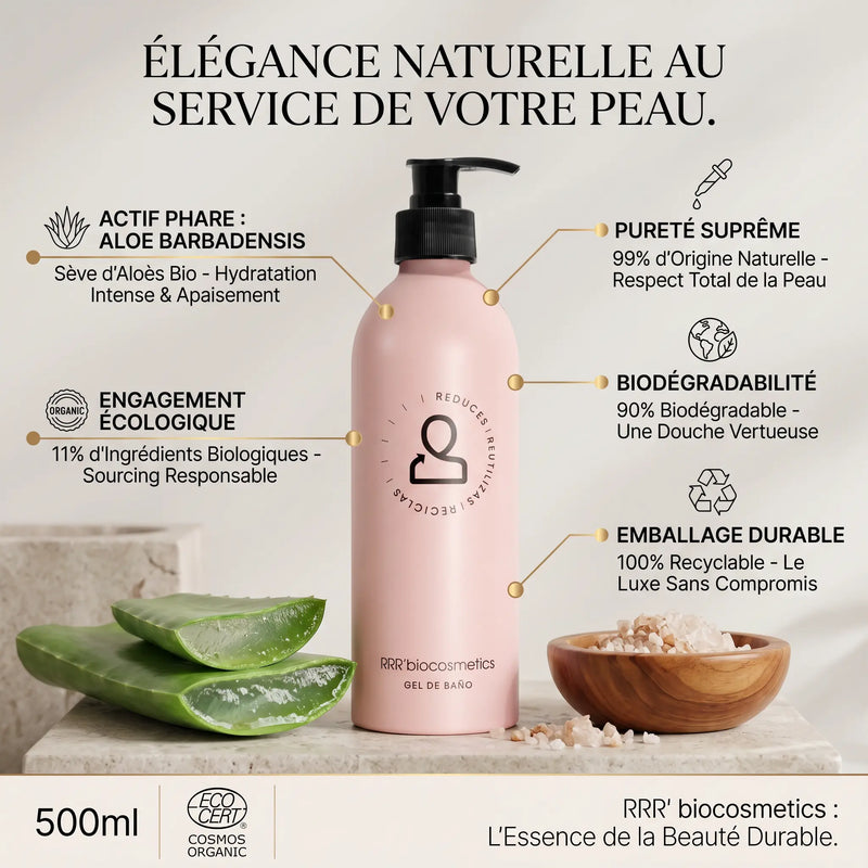 Gel de Bain Écologique 500 ml – RRR’biocosmetics - Bio, Vegan & Cosmos Organic - Elohé Beauty