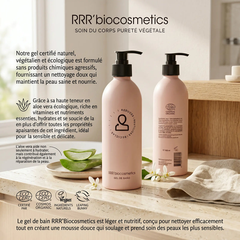 Gel de Bain Écologique 500 ml – RRR’biocosmetics - Bio, Vegan & Cosmos Organic - Elohé Beauty