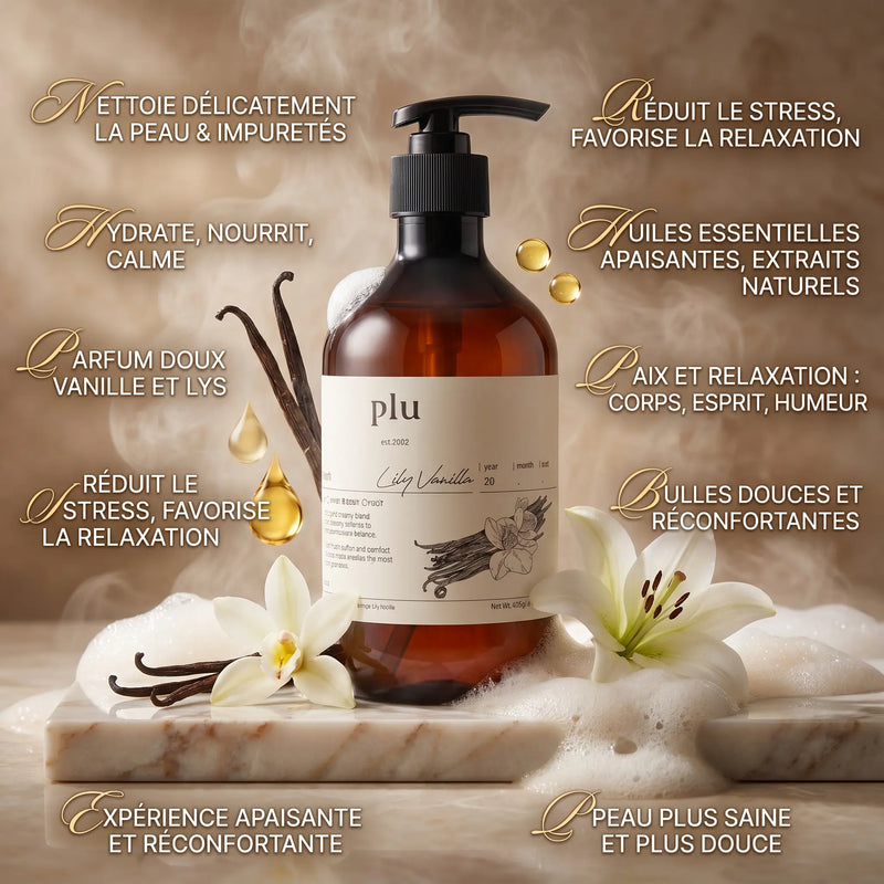 Gel Douche 500 ml - Vanille & Lys Rafraîchissant - PLU PLU