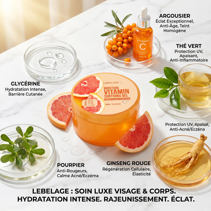 Gel Éclat du teint anti-tâches, antioxydant & fermeté 300 ml à l'extrait de Vitamine C - Visage & Corps Lebelage