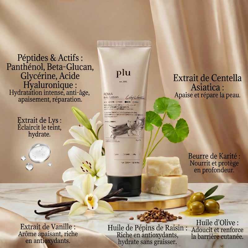 Lotion Corporelle 200 ml - Hydratante - Vanille & Lys - PLU PLU
