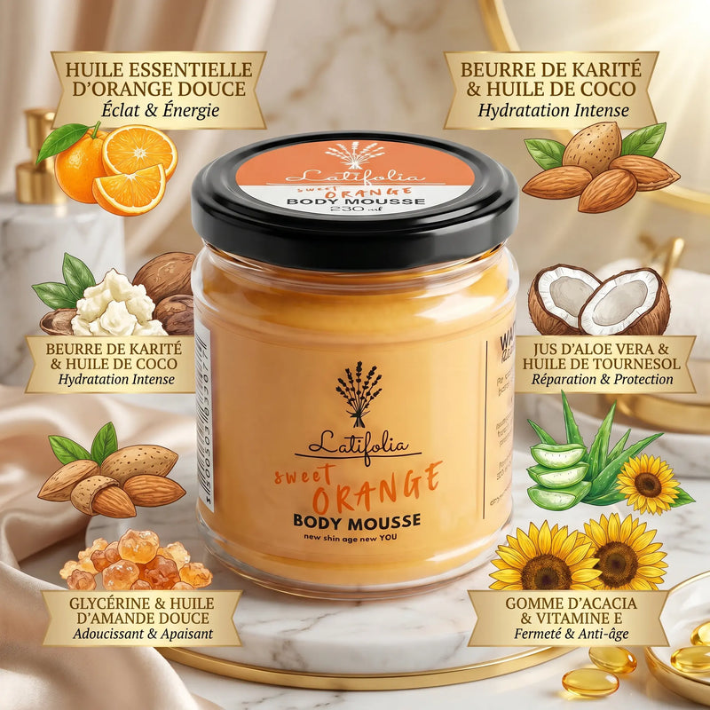 Mousse Corporelle Orange & Noix de Coco Scintillante 230 ml – Soin Hydratant  – Latifolia Latifolia
