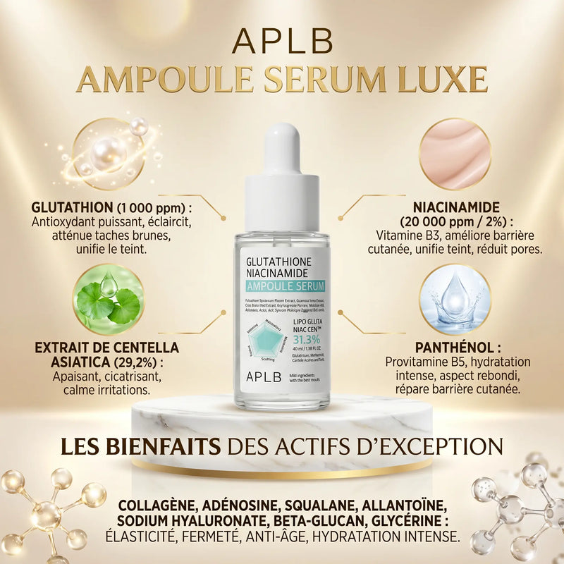 Sérum Glutathion & Niacinamide 40 ml – Éclat, Teint Unifié & Tâches atténuées - APLB APLB
