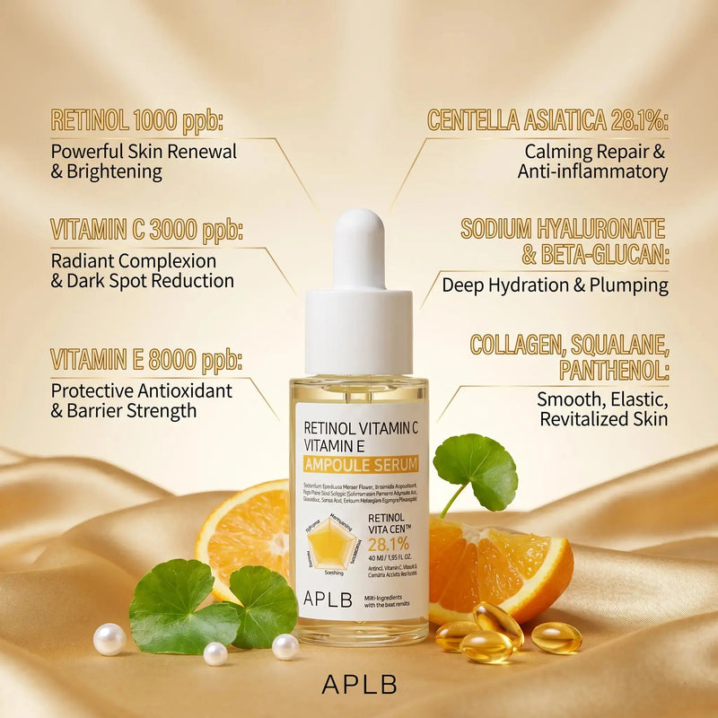 Sérum vitamine C & E au Rétinol 40 ml – Éclat Instantané, Rides Réduites & Teint Unifié - APLB APLB