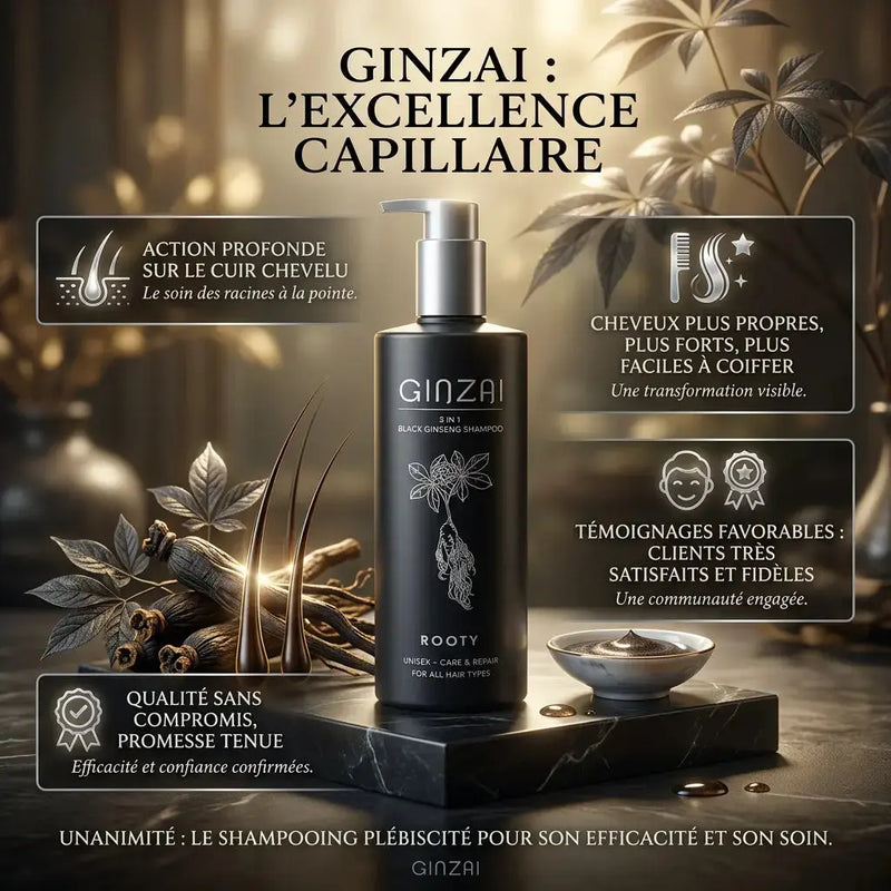 ROOTY - Shampooing 3 en 1 au Ginseng Noir GINZAI Ginzai