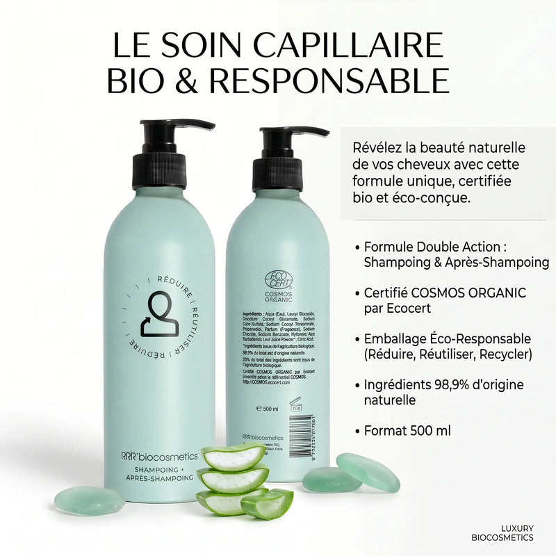 Shampooing et Conditionneur Écologique 500 ml – RRR’biocosmetics - Bio, Vegan & COSMOS ORGANIC - Elohé Beauty